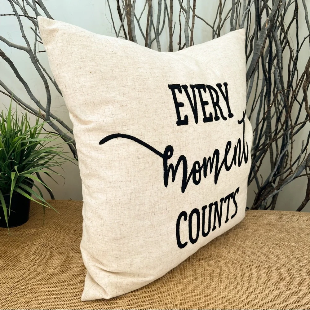 Rodeo Home Feather “Every Moment Counts” Embroidered Accent Pillow Square